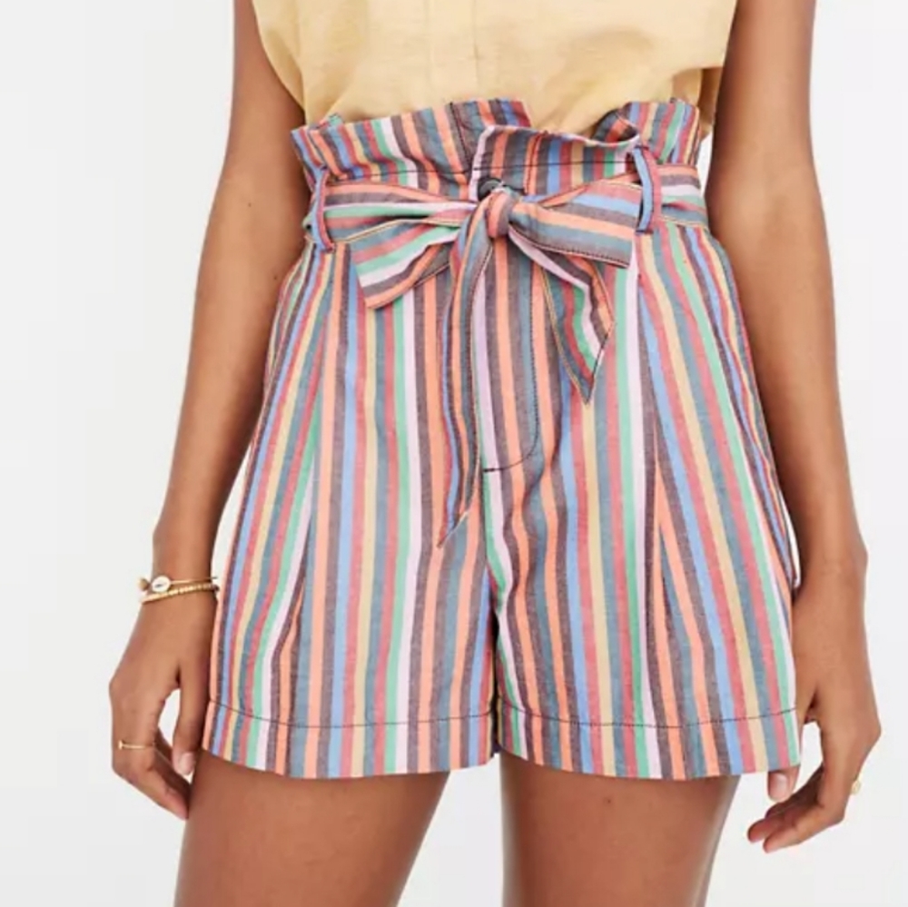 Madewell Paperbag Shorts in Rainbow Stripe - Picture 1 of 15